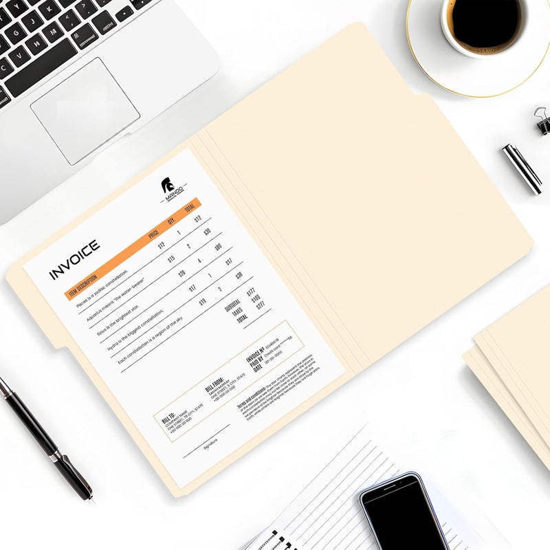 SUNEE File Folders, 120 Pack Manilla Folders 8.5 x 11, 1/3 Cut Tab for Easy Labeling and Organization, Durable Standard Paper for Home, Office, School Filing - Image 5